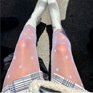 White Logo Patterned Tights